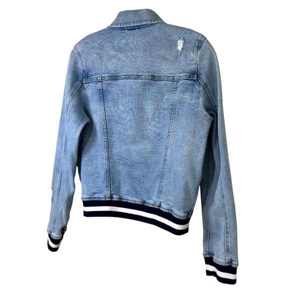 Pistola - Women’s ‘Brando’ Distressed, Bomber Denim Jacket, Trim - Blue, Medium - Picture 9 of 16